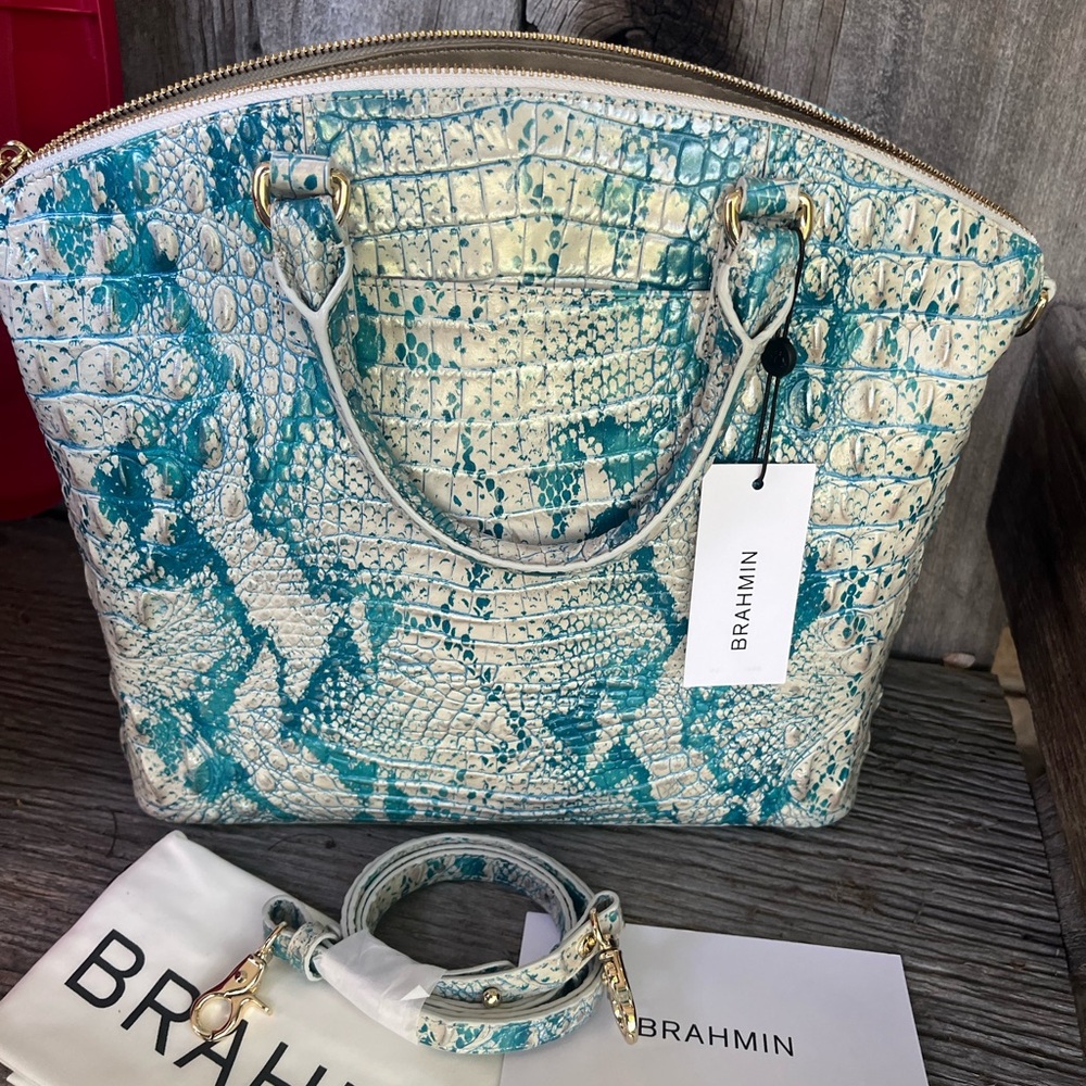 Brahmin Blue and Cream Croc-Embossed Women's Bag purse crossbody